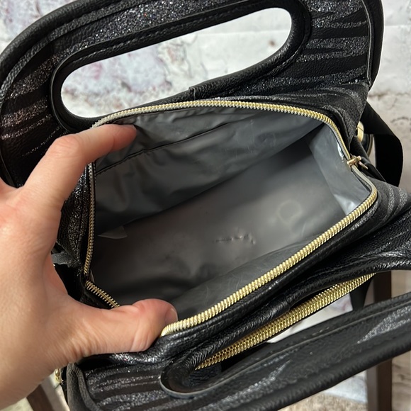 Betsey Johnson black & gold lunch tote bag hearts stars - Picture 7 of 10